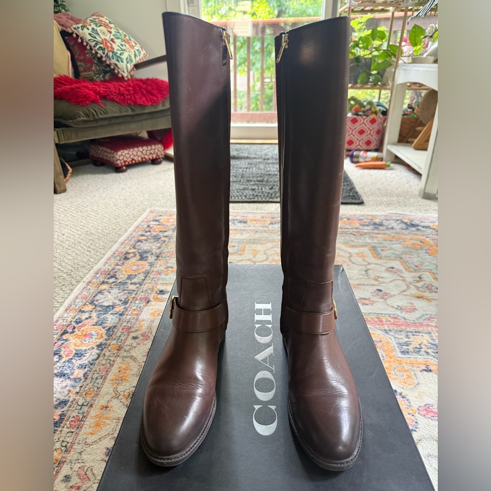 Coach Womens Ricki Riding Equestrian Leather Full-Zip Walnut Brown Boots 6.5C - Picture 4 of 6
